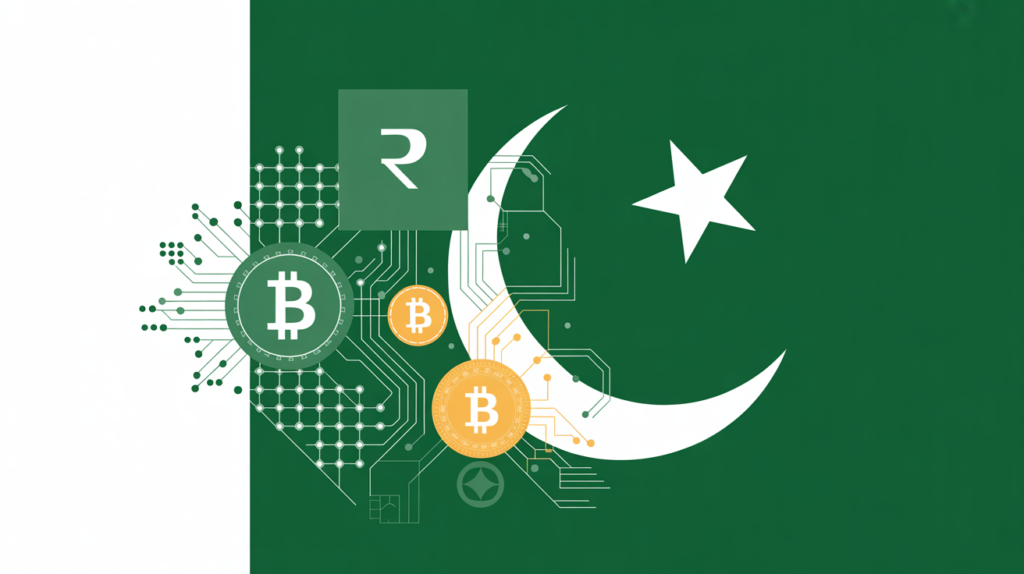 Pakistan flag with crypto coins